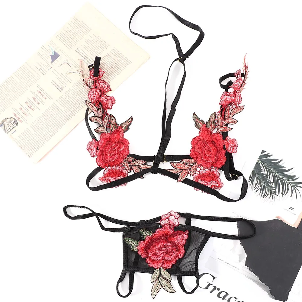 Экзотическое женское нижнее белье сексуальный кружевной комплект с