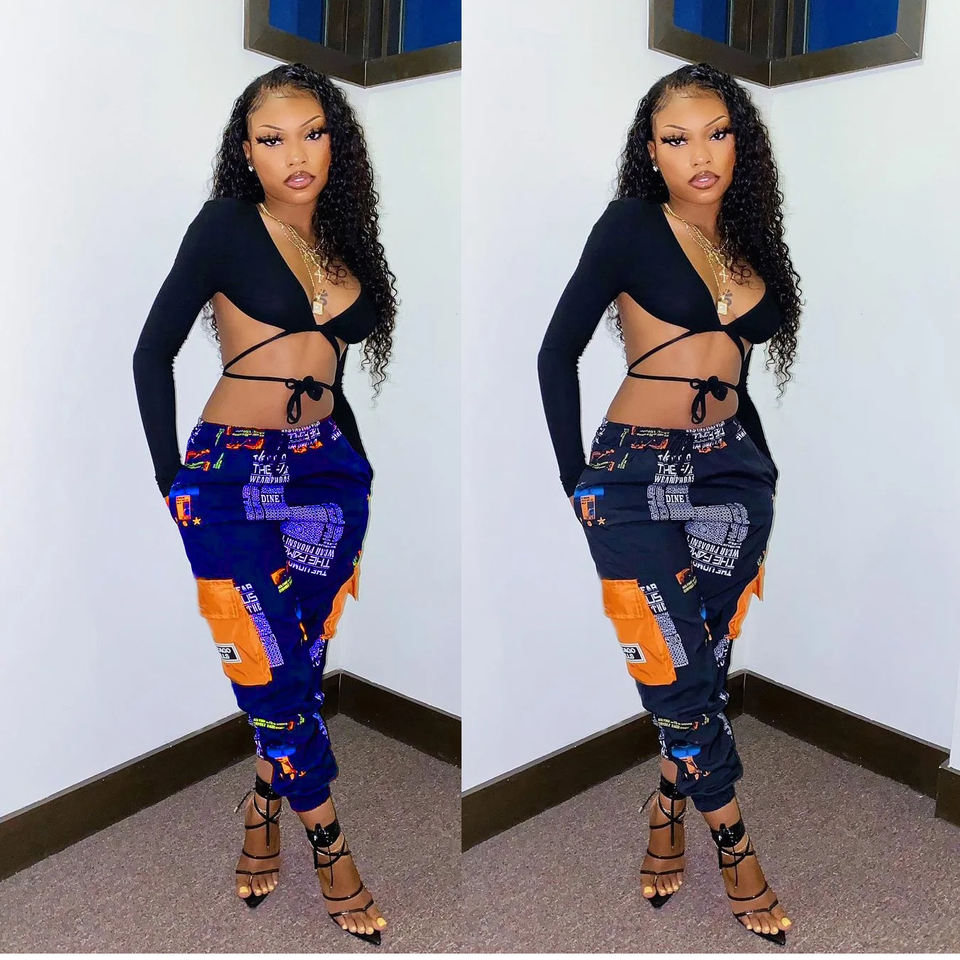 

chocomist pants fahsion casual print pockets design women pants R6370
