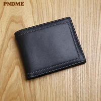 pndme casual simple first layer cowhide mens small wallet fashion soft genuine leather youth black id credit card holder purse
