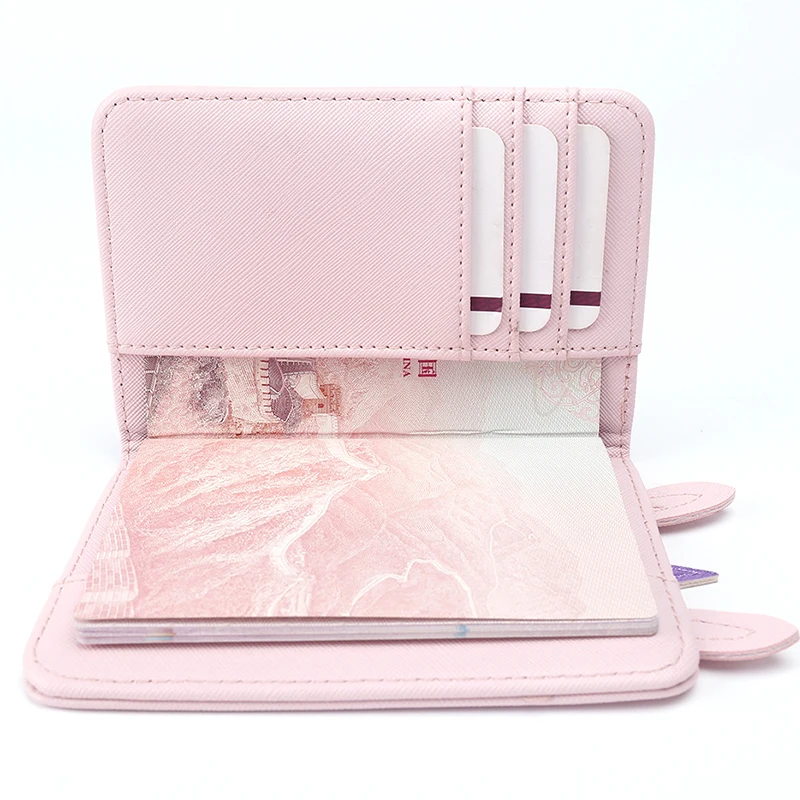 Travel Two Fold Passport Cover Wallet For Women Cartoon Unicorn PU Leather Female Clutch Function Credit Card Holder Package |