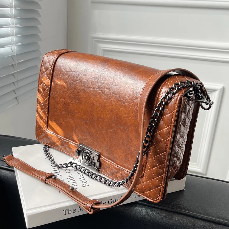 

Vintage Women Handbags Designer Luxury Chain Shoulder Bags Flap Square Female High Quality PU Leather Crossbody Bag Purse Clutch