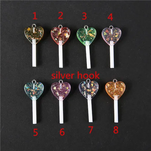 silver hook 16 шт./лот 18,5*39 мм леденец амулеты прозрачные формы сердца блеск Конфета из смолы аксессуары для ювелирных изделий Diy - Окраска металла: silver hook