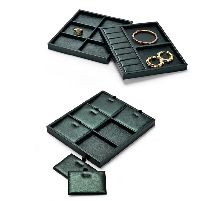 Oirlv Green PU Leather Ring Earring Bracelet Necklace Watch Tray Ring Pendant Earring Watch Storage Jewelry Box Jewelry Tray