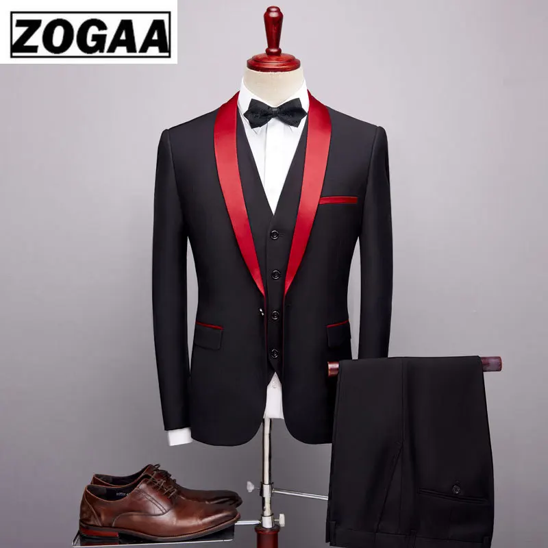 ZOGAA Brand Men Suit 2019 Wedding Suits for Shawl Collar 3 Pieces Slim Fit Burgundy Mens Royal Blue Tuxedo Jacket | Мужская одежда
