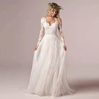 Платье свадебное ТРАПЕЦИЕВИДНОЕ, Тюлевое кружевное длинное платье с длинным рукавом и открытой спиной, для невесты