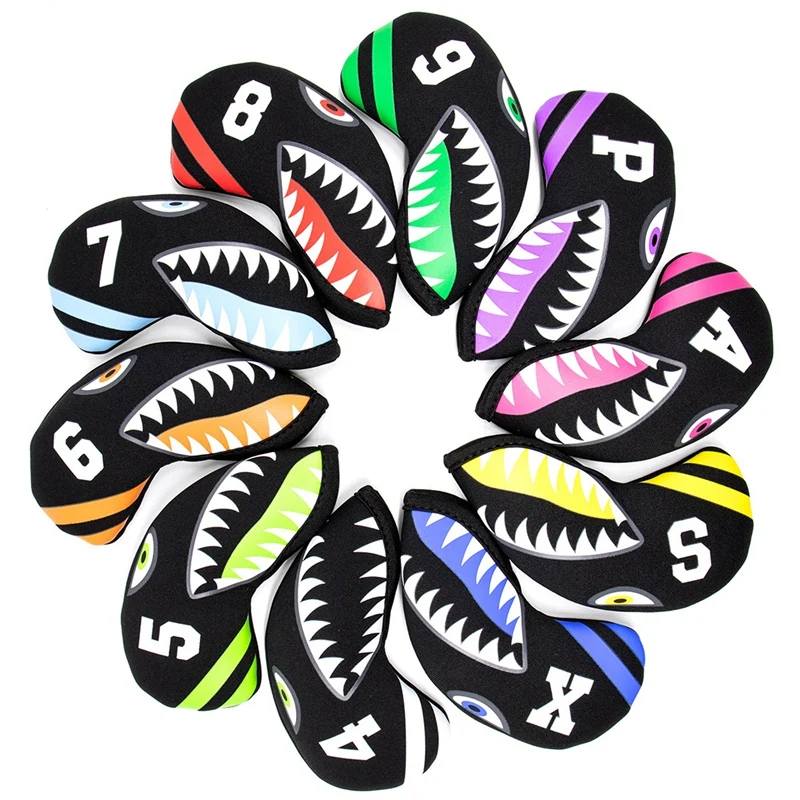 

New-10 Pcs/Set Waterproof Shark Golf Club Golf Iron Headcovers with Tag Golf Club Iron Headovers Wedges Covers