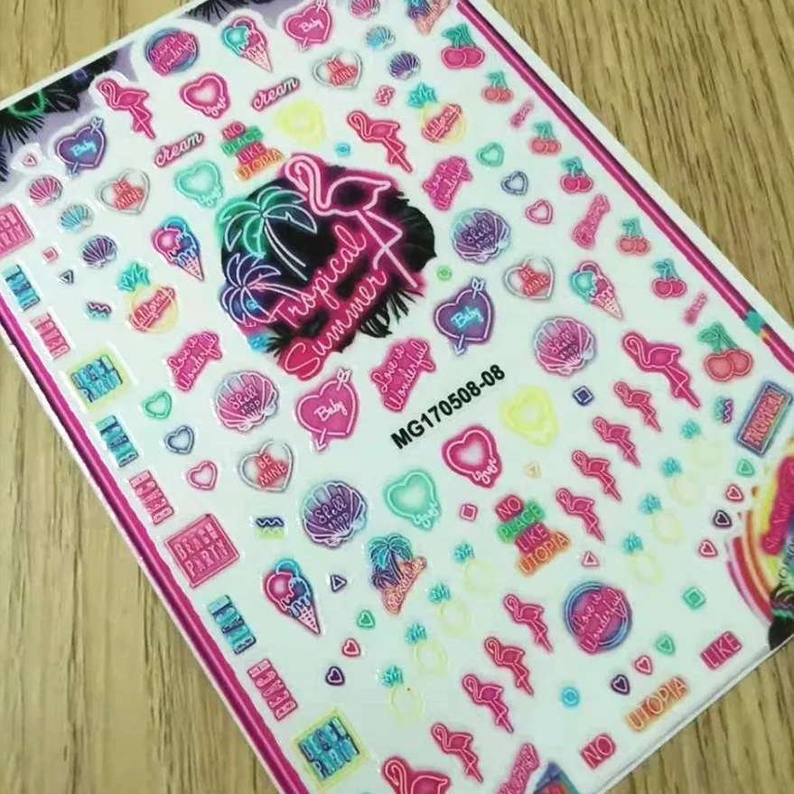 

Newest Neon Flamingo 3D Design Self Adhesive Decal Slider DIY Decoration Wraps Nail Art Stickers MG0508-08