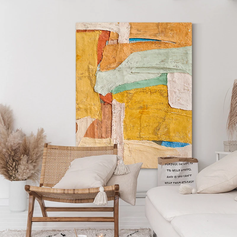 

Hand Painted Oil Painting on Canvas 3D Abstract Yellow Texture Living Room Bedroom Home Decor Wall Hanging Art Artwork No Framed