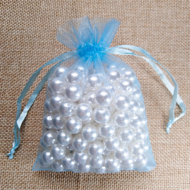sky blue 50 шт./лот, 5x7x9, 9x12, 10x15 см, сумки из органзы для упаковки ювелирных изделий, сумки для украшения свадебной вечеринки, сумки для подарков, 24 цвета - Цвет: sky blue