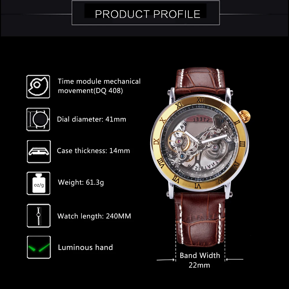 FORSINING Королевский мужской золотой мост Авто механические часы Японский резной