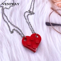 2pcs love heart shaped building block couple necklace for men women splicing elements friends necklaces valentines gift jewelry