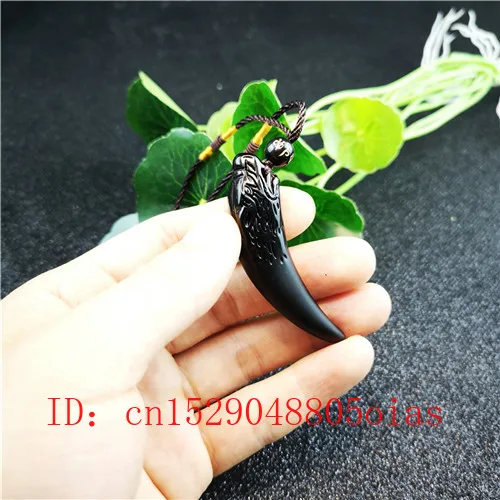 Натуральный черный обсидиан кулон ожерелье волчий зуб модные очаровательные