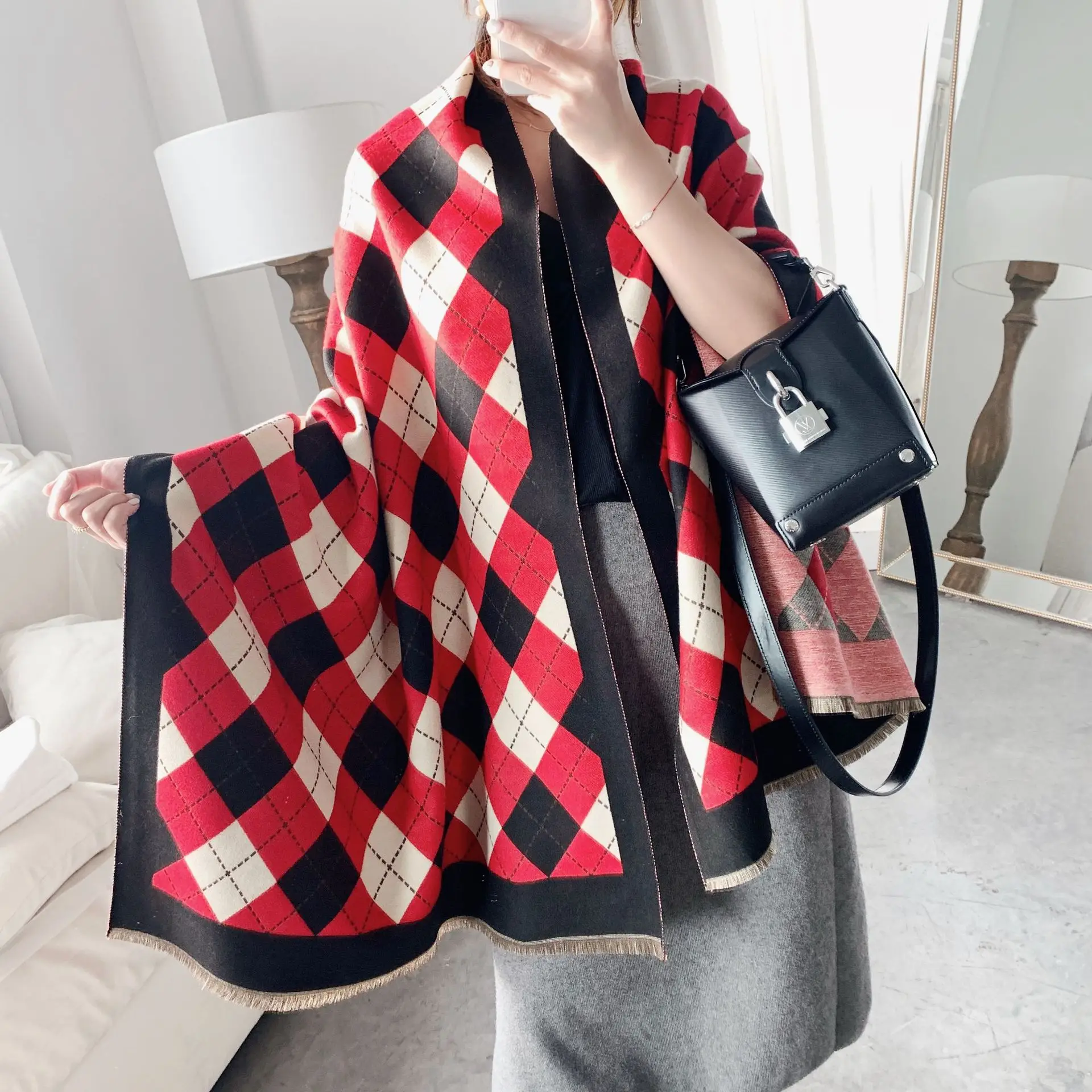 

2020new fashion leisure double side cashmere imitation women's scarf long thick splicing printing shawl warmScarf cashmereScarf