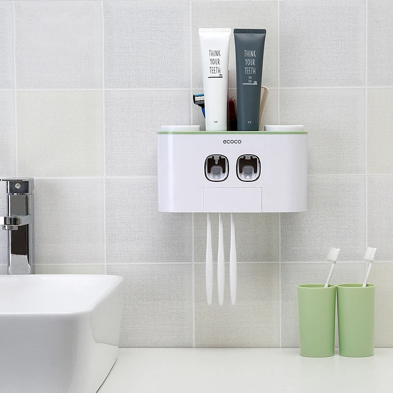 Creative Automatic Toothpaste Squeezers Quality Bathroom Dispenser Toothbrushes Holder Cup Wall Mount Washing Sets | Дом и сад