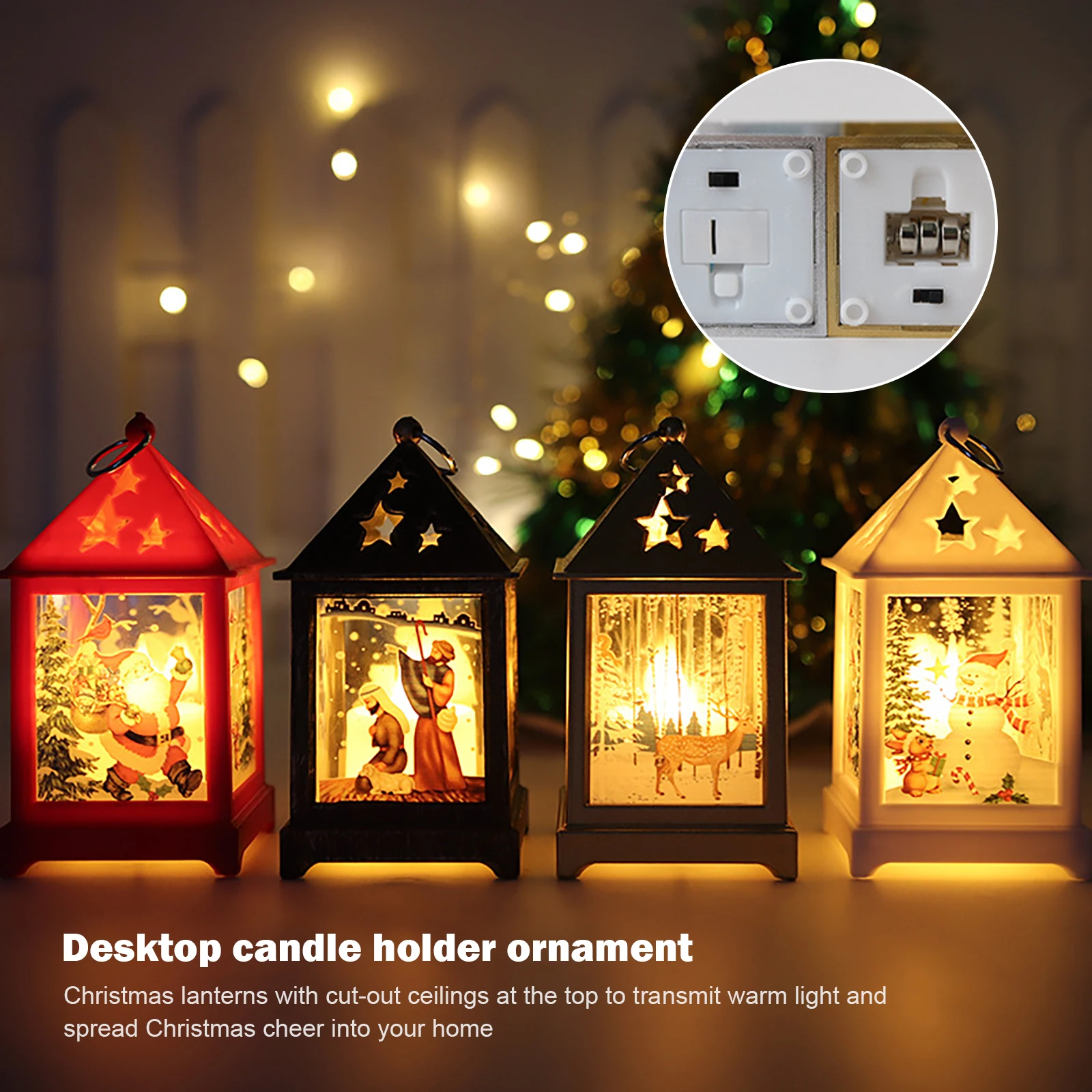 

Metal Christmas Lanterns with LED Christmas LED Wind Lamp Retro Table Top Iron Lantern Night Light Xmas Christmas Indoor Decor