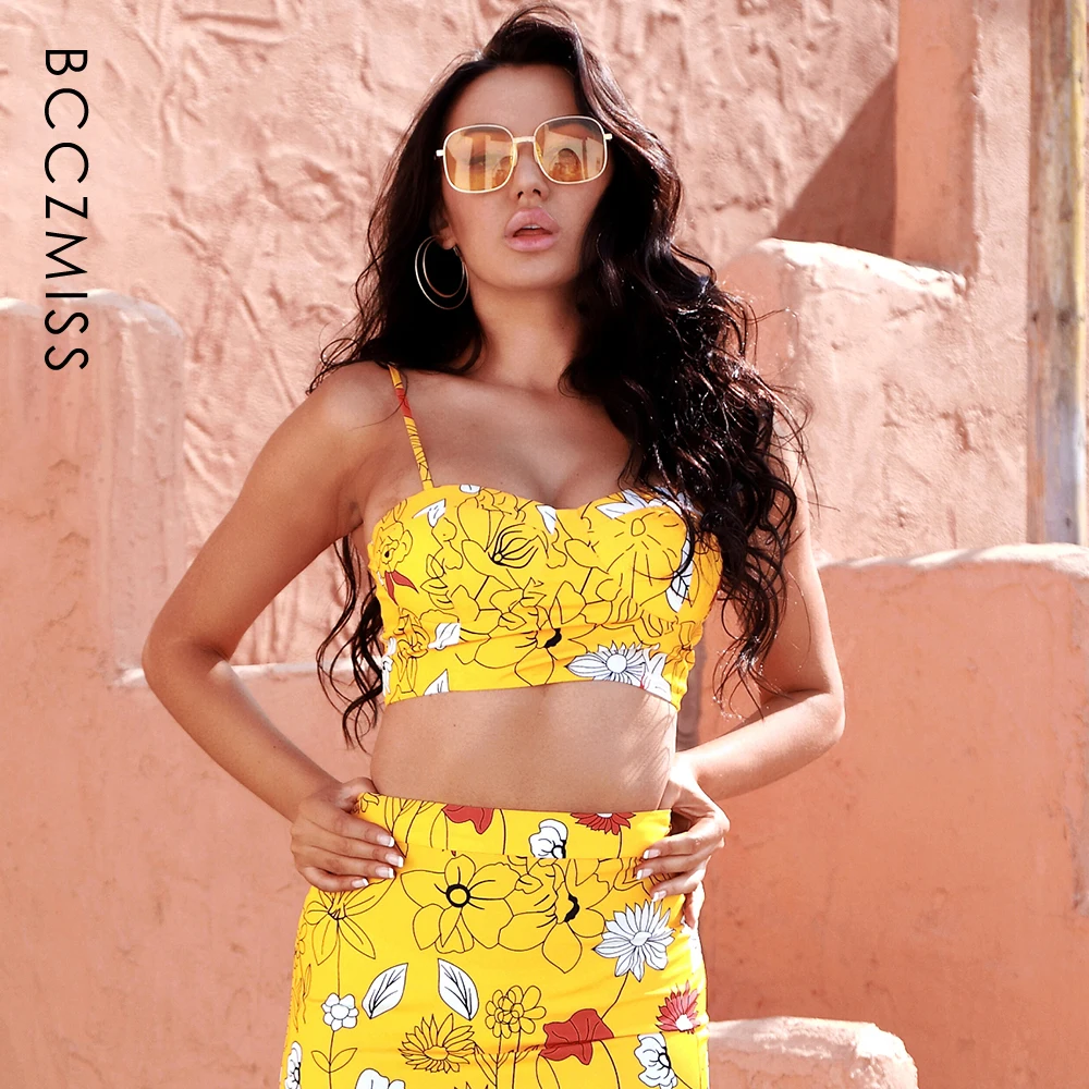 

Summer Sexy With Chest Pad Tube Top Women Yellow Floral Print Strapless Sleeveless Short Style Hollow Out Club Party Jumpsuit