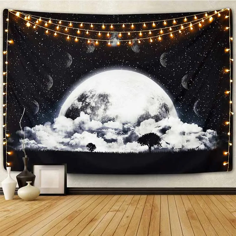 

Natural Moon Star Series Space Tapestry Wall Hanging Black White Hippie Tapestry Wall Carpet Thin DormDecor Psychedelic Tapestry
