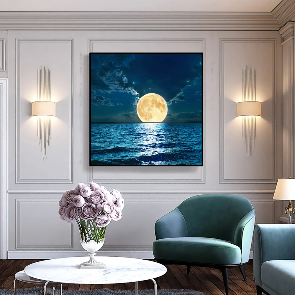 

Canvas Art Poster Bright moon at sea Scenery Wall Decor Art Picture Modern Home Decoration For Office Living room Bedroom