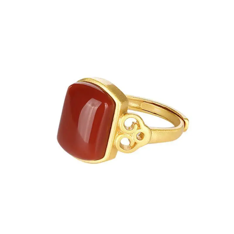 Эмалированное кольцо из халцедона регулируемое в китайском стиле дизайнерское