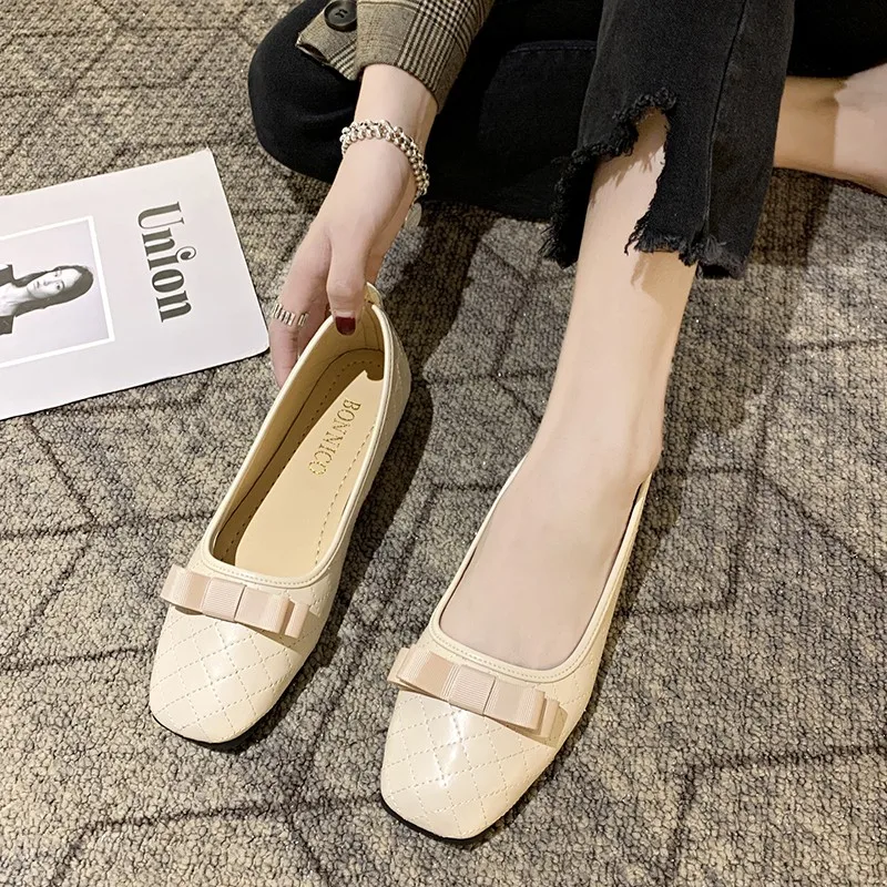 2021 Casual Woman Shoe Pointed Toe Shallow Mouth Female Footwear Knot All-Match Autumn Soft Flats Shoes
