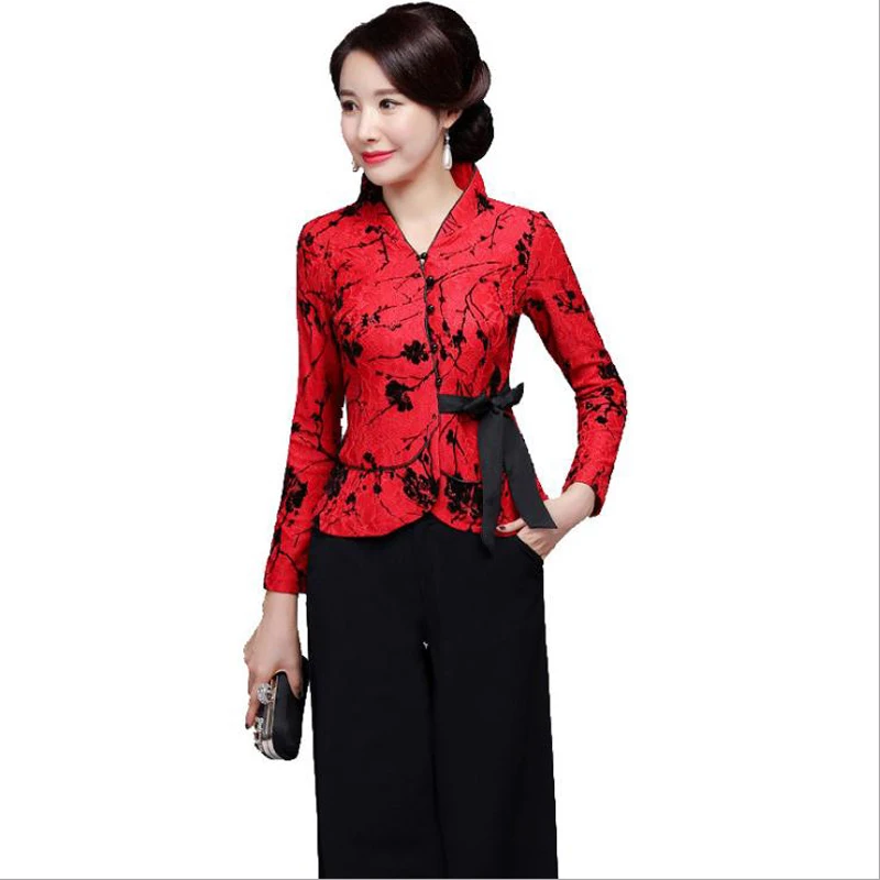 

Chinese Traditional Lace Jacket Fall New Vintage Floral Retro Tang Clothing Tops Mother Casual Wedding Wear Plus Size 4XL