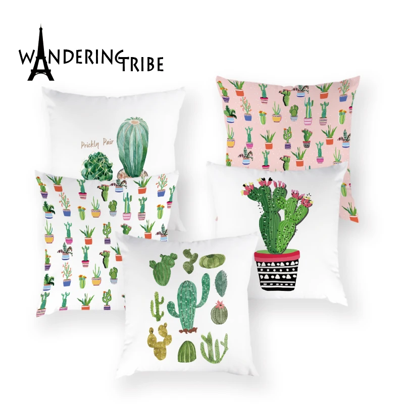 

Fresh Cactus Cushion Covers Floral Scenic Throw Pillow Cover Decorative Cushion Case Decor Polyester Pillows Case Funda De Cojin