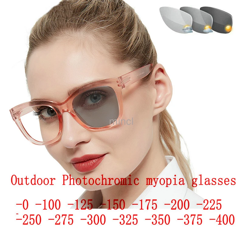 Очки для близорукости женщин uv400 негабаритные квадратные с фотохромными линзами