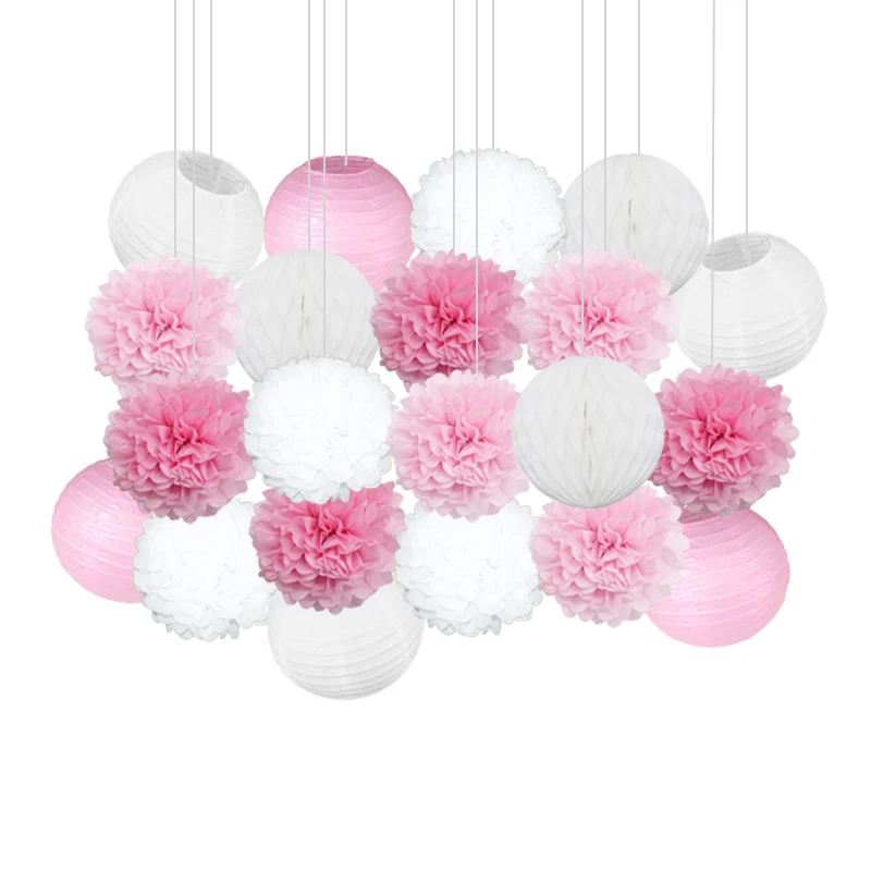 21 шт./компл. розовые круглые бумажные фонарики помпоны для украшения детского