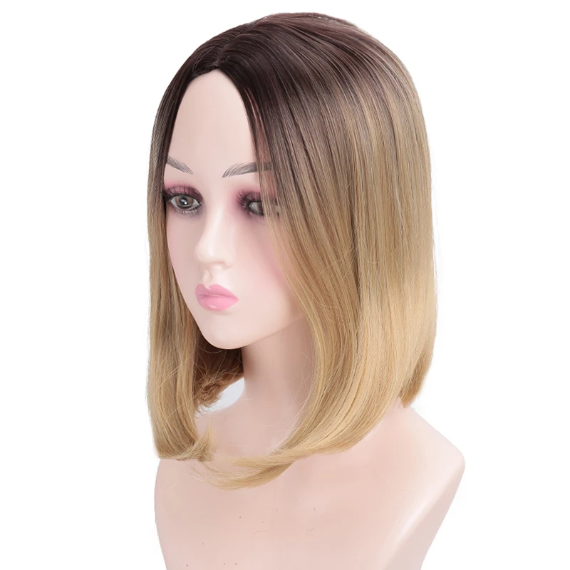 MUMUPI Ombre Brown Blonde Short Straight Heat Resistant Synthetic Hair Wig for Black/White Women Cosplay or Party Bob Wigs | Шиньоны и