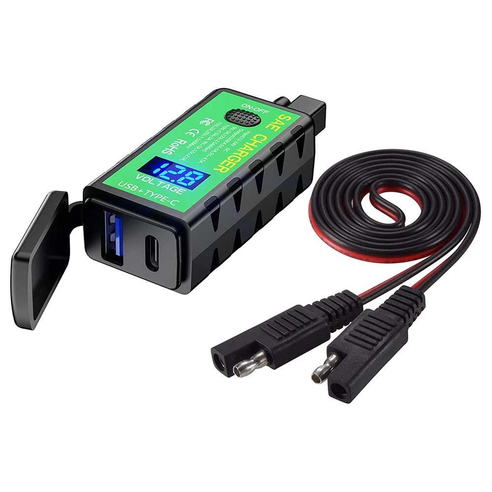 

DIY Solar Panel Motorcycle USB Charger SAE to USB Type-C Voltmeter ON/Off Switch Waterproof Quick Disconnect Plug Motorcyles