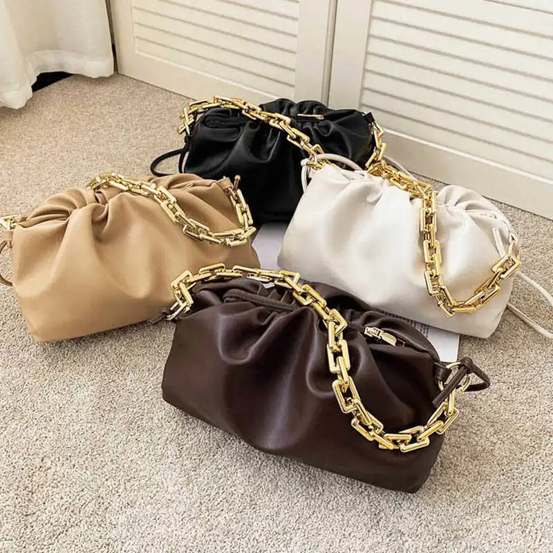 

Gold Chain PU Leather Shoulder Bag For Women 2021 Armpit Bag Lady Handbags Female Trend Hand Bag Women Shoulder Pack Sac à main