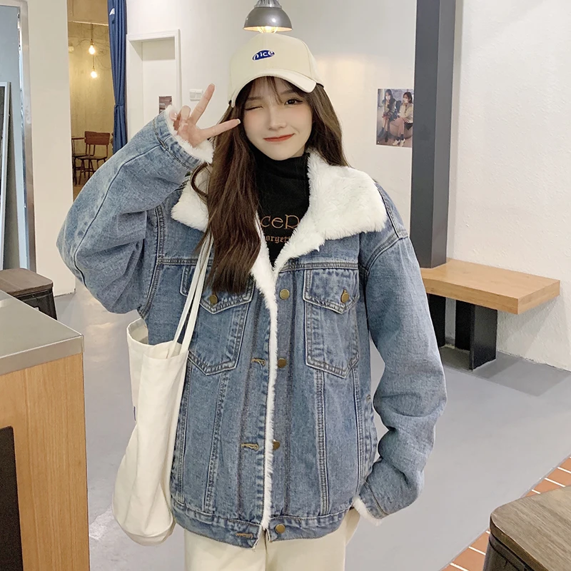 Зимняя джинсовая хлопковая куртка женские пальто Повседневная Свободная одежда