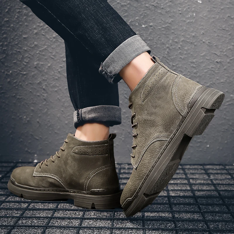 2020 Spring New Fashion Ankle Boots Men Locomotive Martin Wear Firm Vintage Winter Shoes High Top Leather Casual | Обувь