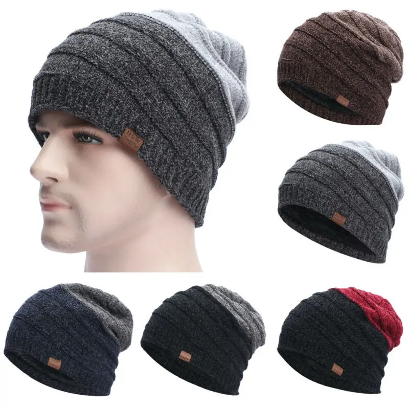 

Men Knitted Slouch Beanie Hat Fleece Winter Warm Outdoor Snow Ski Casual Caps
