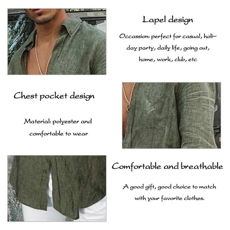 

2021 Summer Cotton And Linen Shirt Men Fashion Solid Long Sleeve Tops Shirts Men's Casual Turn-Down Collar Blusa Stretwears