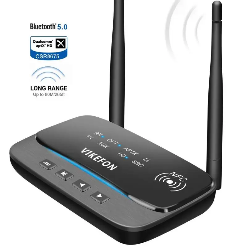 

NFC 80m Bluetooth 5.0 Transmitter Receiver aptX HD LL Optical RCA AUX 3.5mm Wireless Audio Adapter For TV PC Pair 2 Headphones