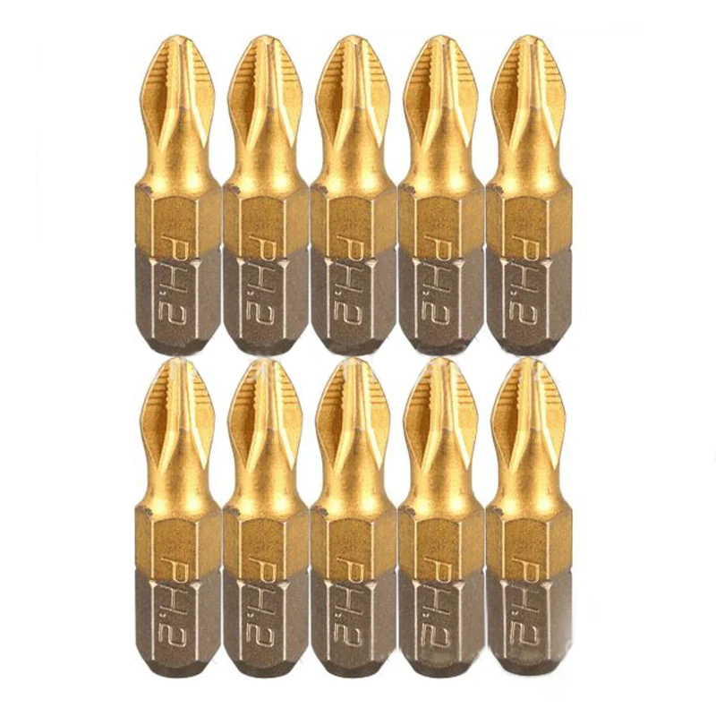 

10pcs PH2 Screwdriver Bits 25mm 1/4 inch Shank Titanium Coated Screwdriver Bits Electric Drill Bit For Power Tools