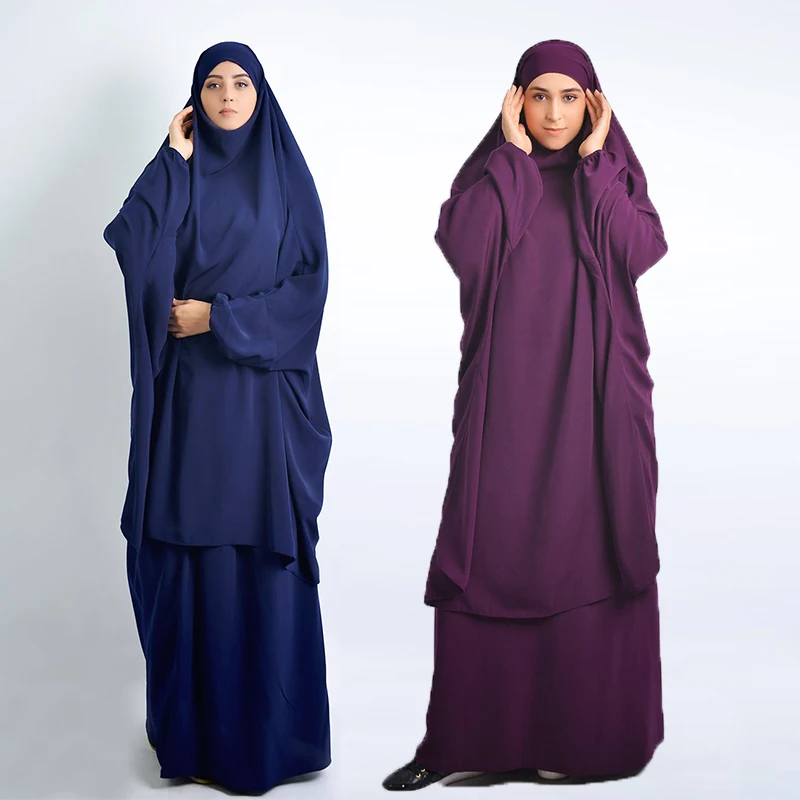 

ИД мусульманская женская длинная одежда с капюшоном Khimar Paryer комплект из 2 предметов абайя платье полное покрытие мусульманская одежда Кафт...