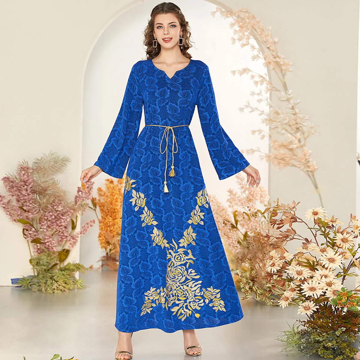 

Musulman Eid Mubarak Embroidery Dress Muslim Women Abaya Floral Print Dubai Turkey Moroccan Kaftan Party Vestido Clothing Ropa