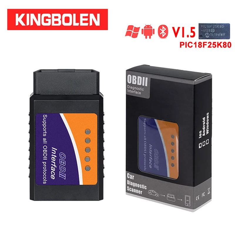 Kingbolen ELM327 Bluetooth V1.5 PIC18f25k80 чип диагностический сканер поддерживает J1850 протоколы ELM 327 V1.5 для OBDII транспортных средств