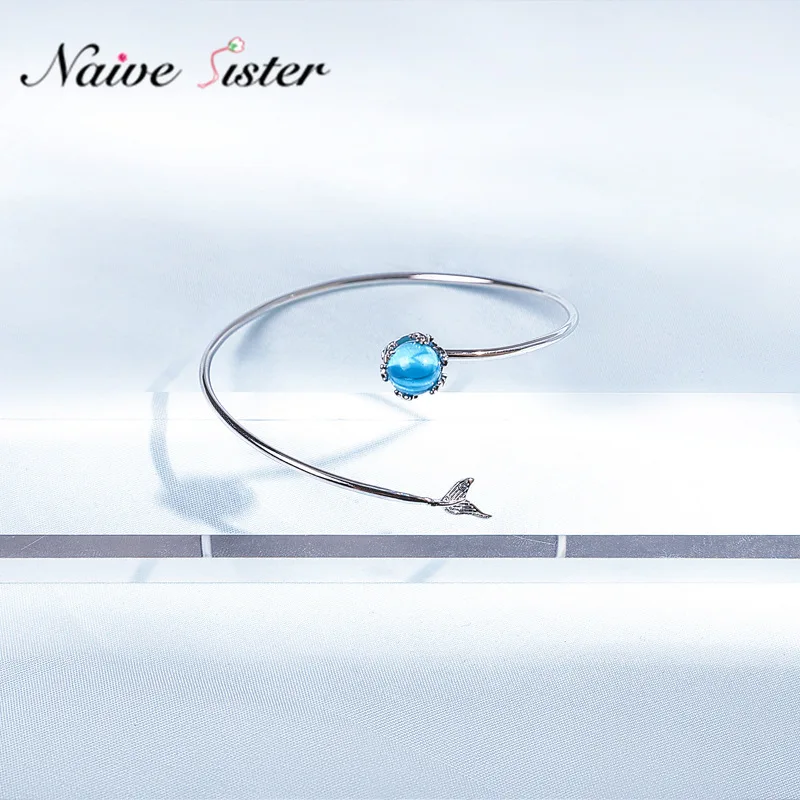 Милые Браслеты в форме русалки для женщин модные медные украшения с синими