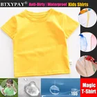 Детская водостойкая футболка, 5 уровней защиты от грязи, Быстросохнущий топ с защитой от пятен, для мальчиков и девочек, с коротким рукавом, футболка 
