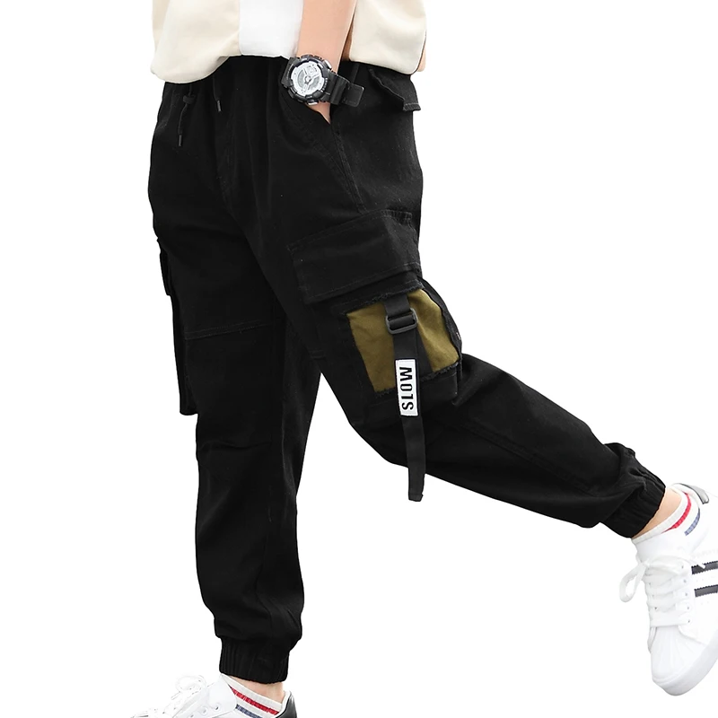 K2-932Black Штаны для больших мальчиков, брюки, спортивные джоггеры, повседневные хлопковые спортивные штаны для мальчиков-подростков, Детская школьная одежда для детей 8, 9, 10, 12 лет - Цвет: K2-932Black