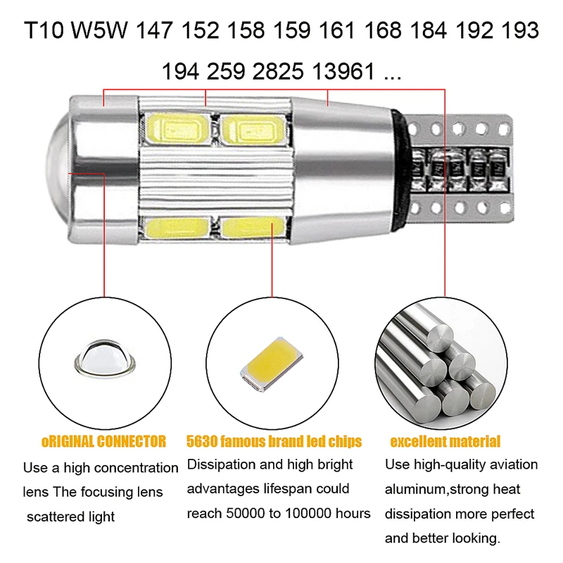 Автомобильные светодиодные лампы T10 LED W5W 194 10 SMD 5730|Сигнальная лампа| |