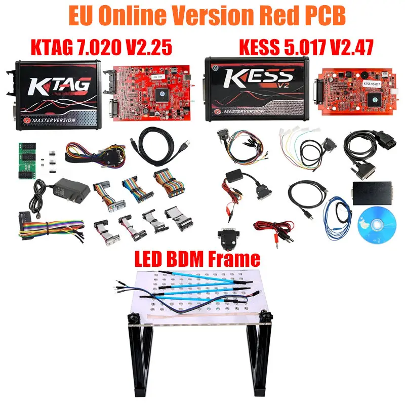 ЕС красный KESS V2.47 5,017 KTAG V2.25 7,020 онлайн Версия светодиодный BDM Рамка BDM зонд 22 шт. KESS 2,47 KTAG 4 светодиодный ECU программирование - Цвет: KESS KTAG LED BDM