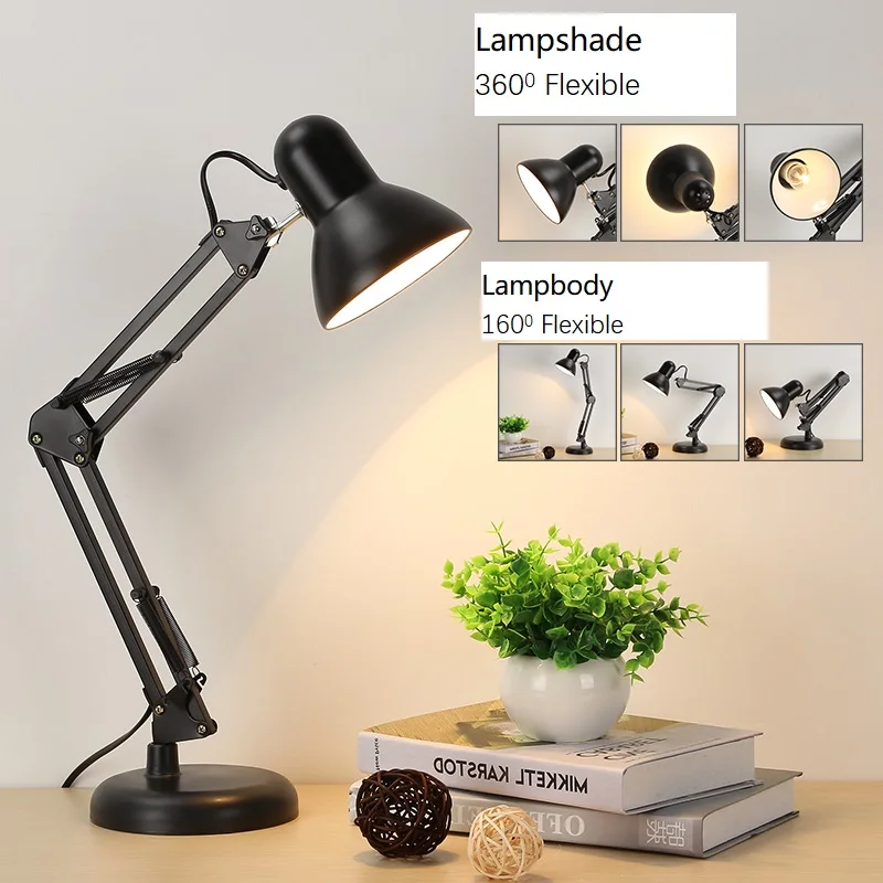 구매 현대 LED 긴 스윙 암 조절 유연한 클래식 책상 램프 E27 클립 테이블 램프, 연구 사무실 독서 야간 조명