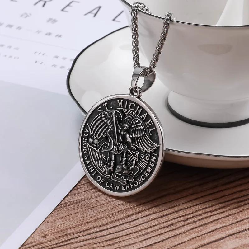 Мужская цепочка из нержавеющей стали 316L круглый кулон с защитой США в стиле