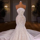 2 вида конструкций свадебные платья из жемчуга в форме русалки, длинное платье без бретелек Свадебные платья Винтаж невесты платья Vestido De Noiva 2021 изготовленный на заказ