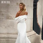 Простое атласное свадебное платье JEHETH без бретелек с юбкой-годе, свадебные платья со складками и большим бантом