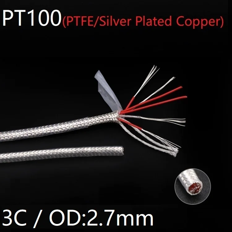 PT100 Compensation Wire 3Cores OD 2.7mm PTFE Insulator Silver Plated Copper Shield Signal Line Thermal Resistance Sensor Cable